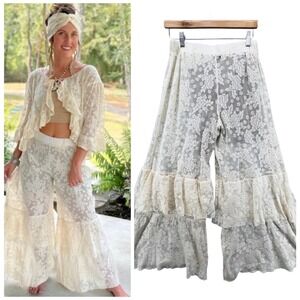 Jaded Gypsy All Your Love Lace Pant Size S/M Ivory Ruffle Wide Leg Cottagecore‎